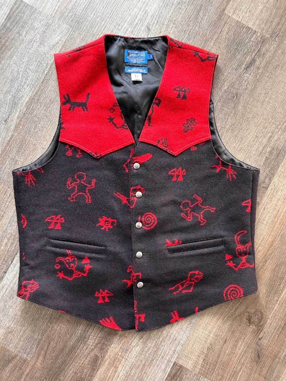 Pendleton High Grade Western Wear EUC black red wool waistcoat vest 44
